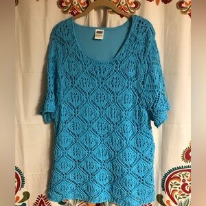 Blue Crochet Knit Top